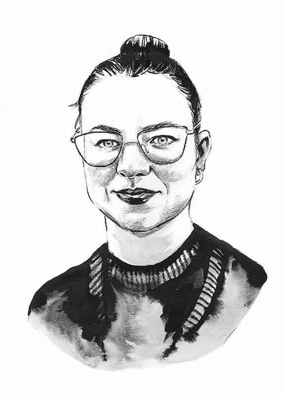 A drawn portrait of Camilla Gjerde Lund