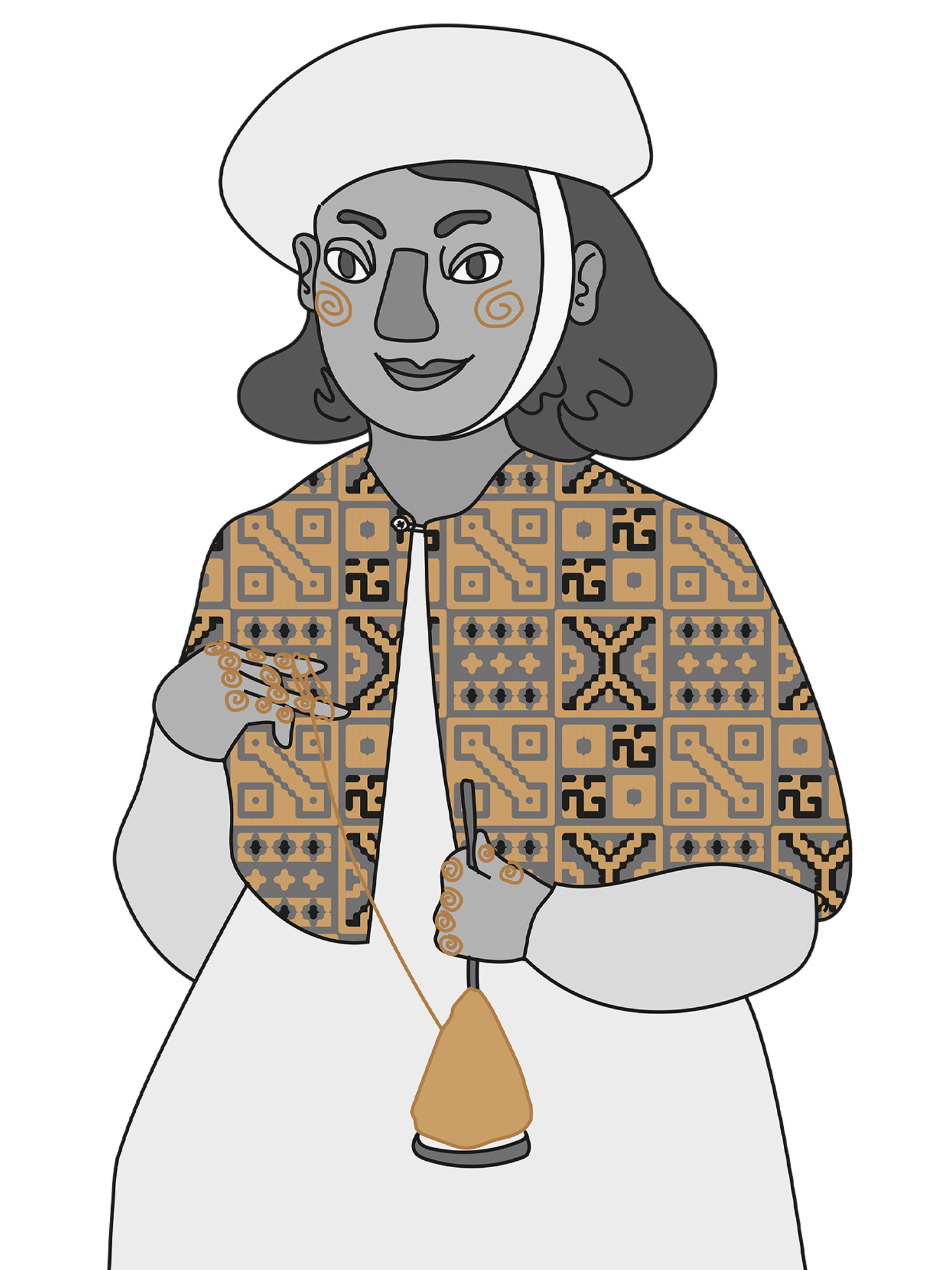 Illustrated Peruvian woman wearing patterned clothes and a hat