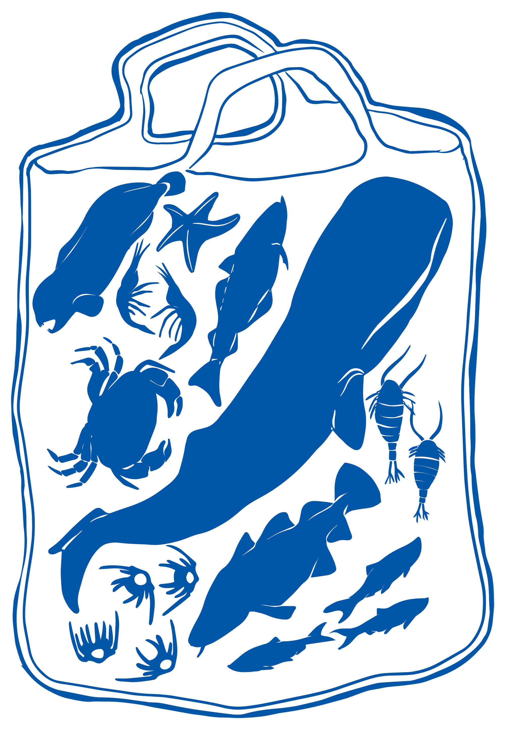 Illustrated plastic bag with sea animals inside