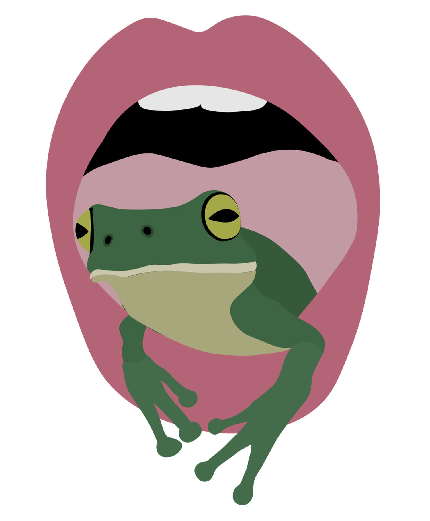 Illustrated frog in a mouth