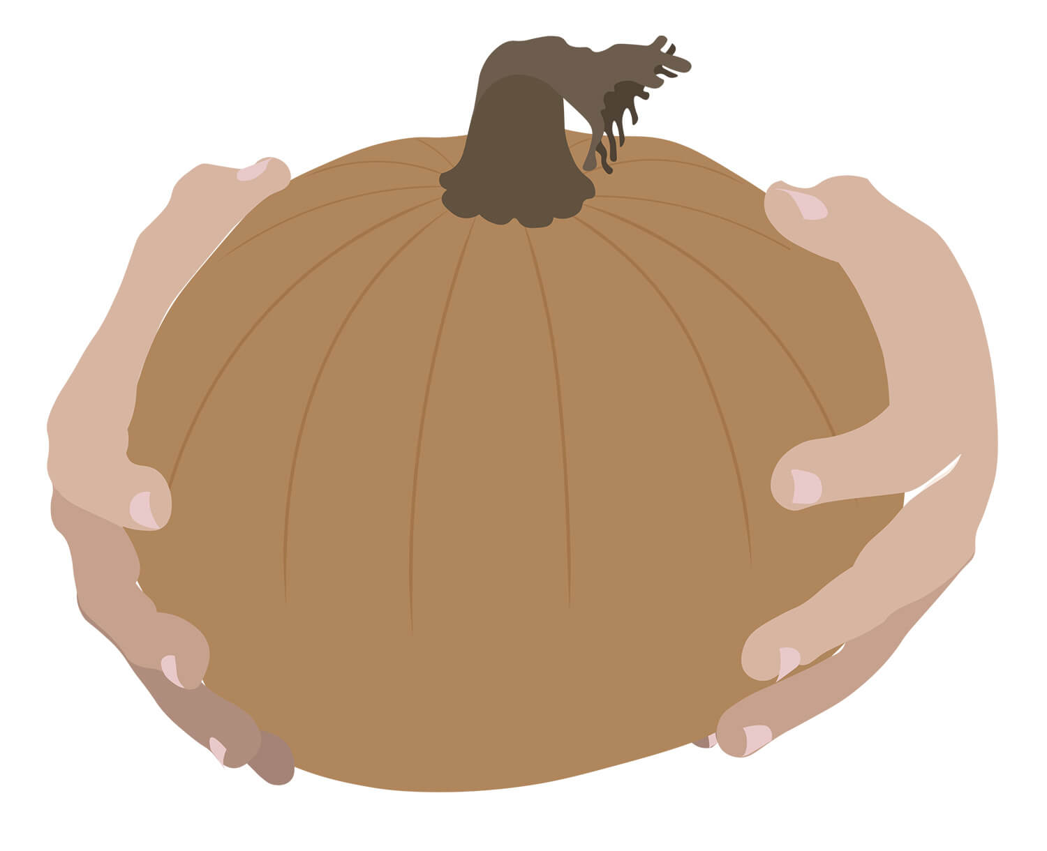 Illustrated pumpkin and two hands